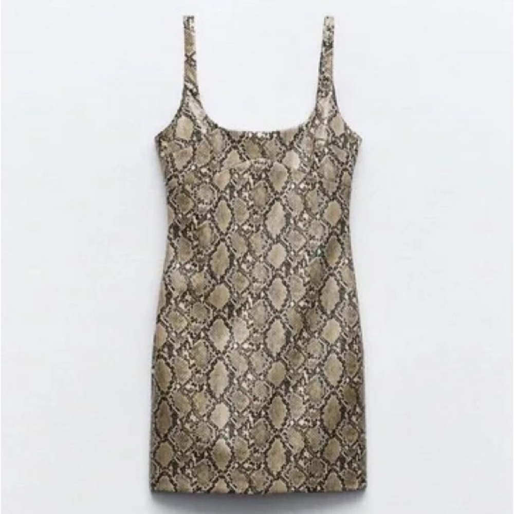 Zara Beige Snake Print Mini Dress